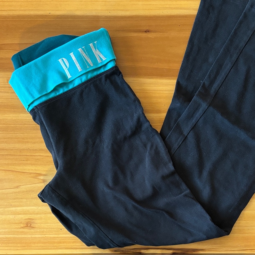 PINK Victoria's Secret Black Leggings with Fold-Over Waistband